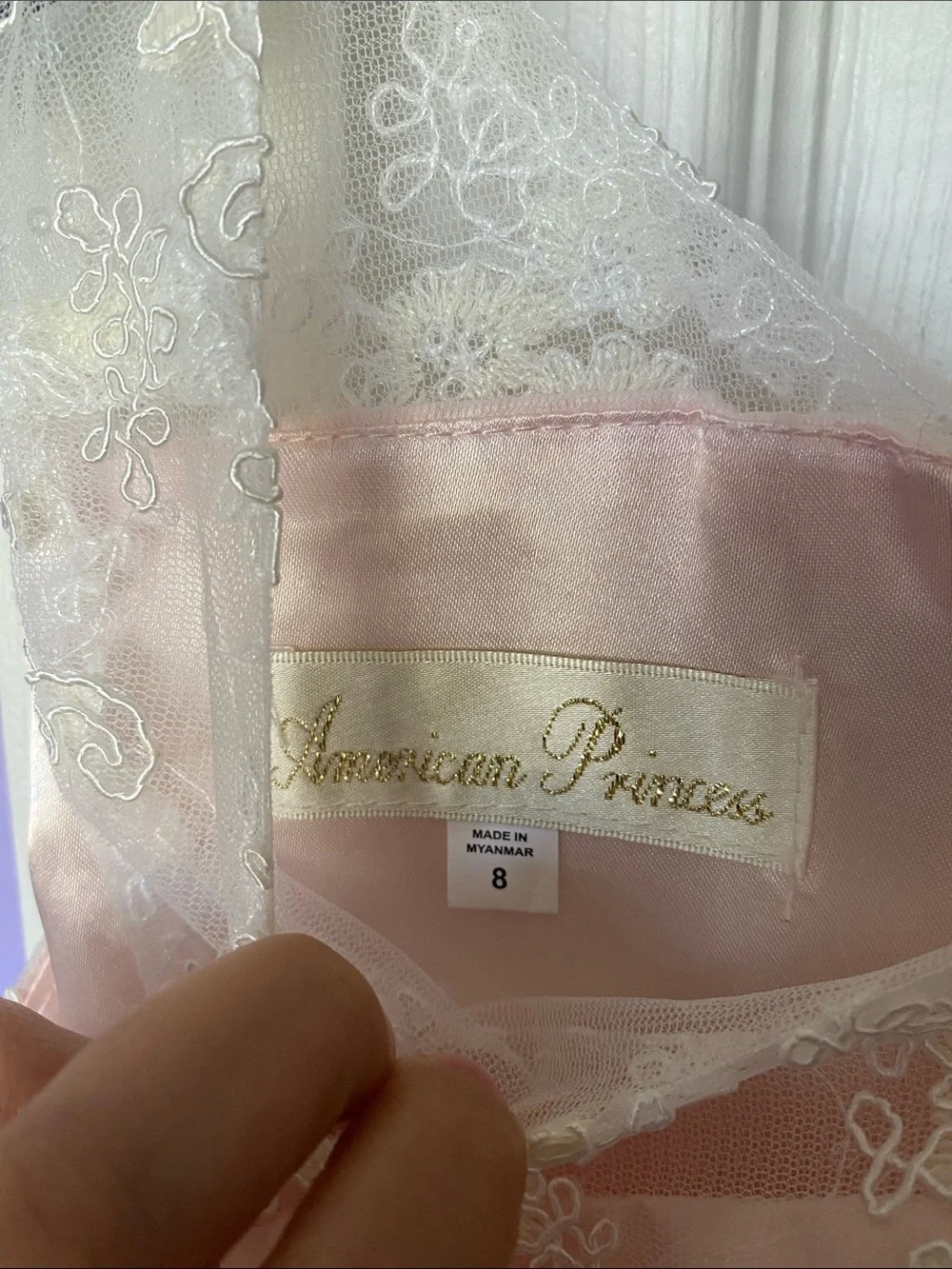 American Princess Pink Lace Formal Dress with Gold Accents